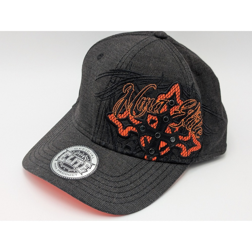 MMA Elite Hat Mens OSFM Grey Orange Studded Cross Embroidered MMA Biker Y2K Cap